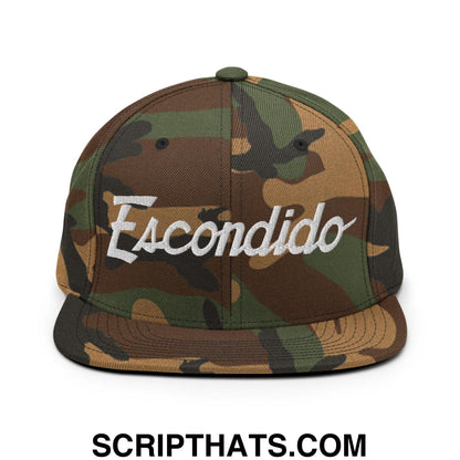 Escondido Script Snapback Hat Green Camo