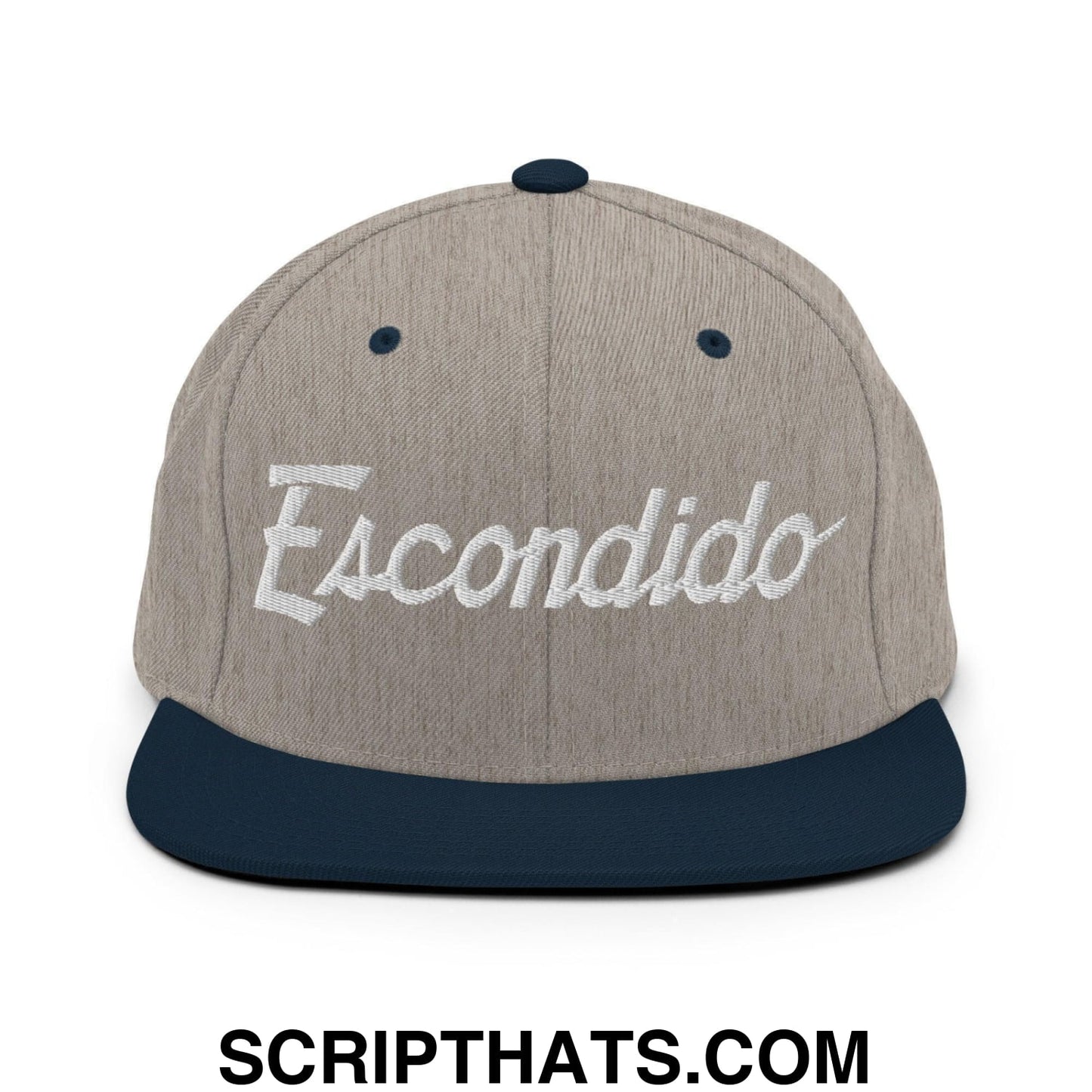 Escondido Script Snapback Hat Heather Grey Navy