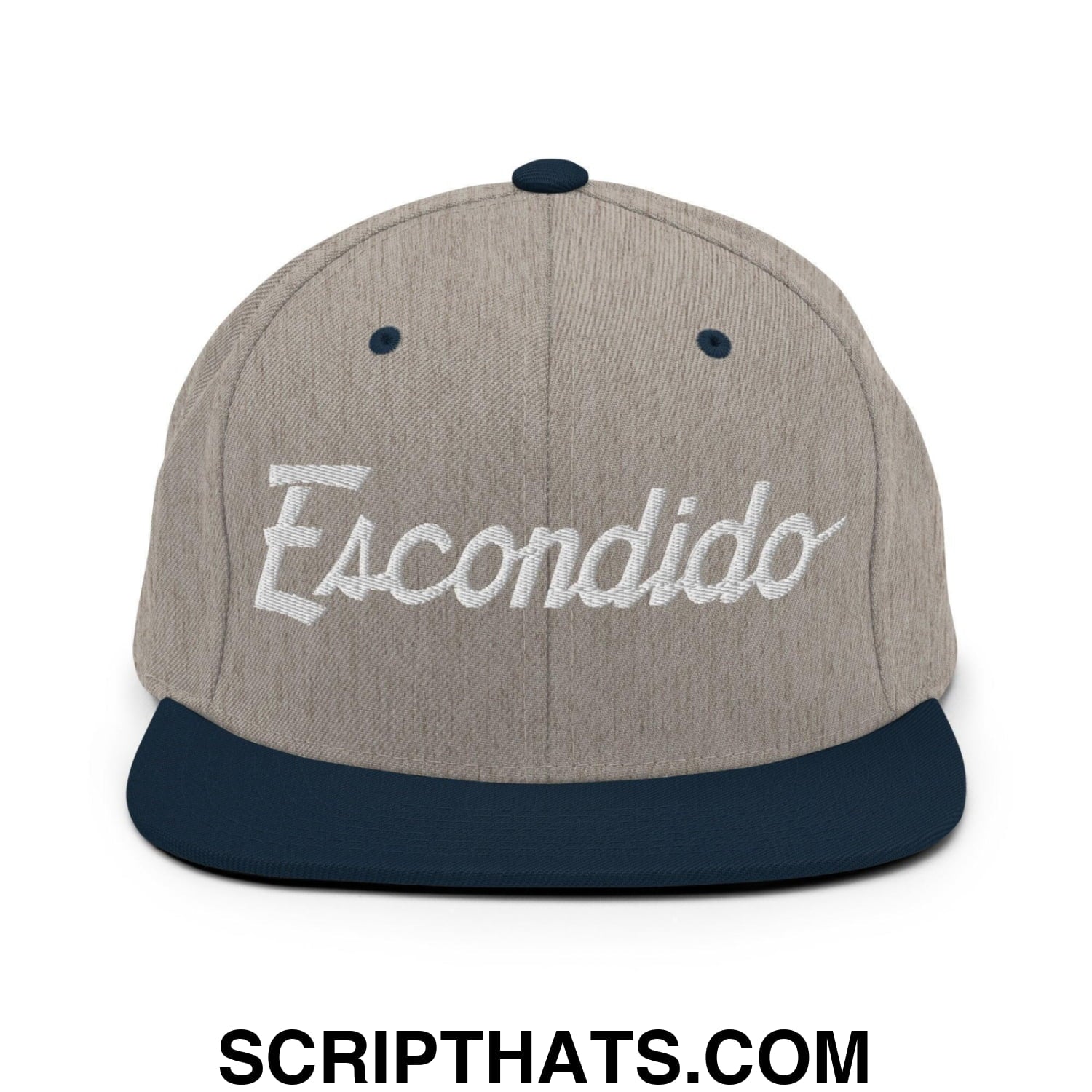 Escondido Script Snapback Hat Heather Grey Navy