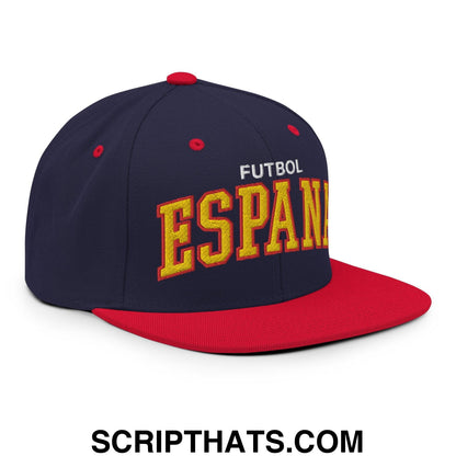 Espana Futbol Soccer Letterman Varsity Block Snapback Hat Navy Red
