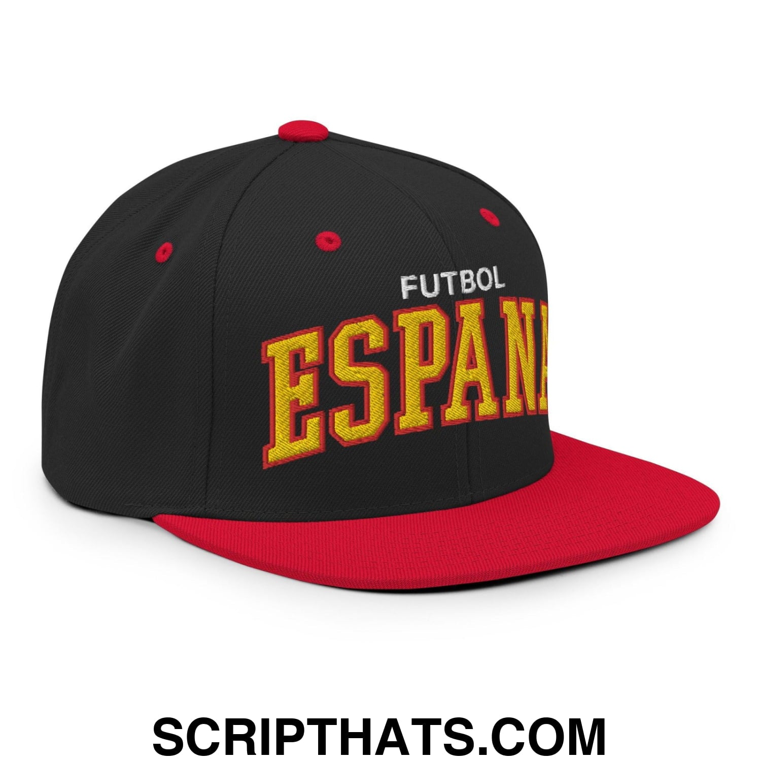 Espana Futbol Soccer Letterman Varsity Block Snapback Hat Black Red