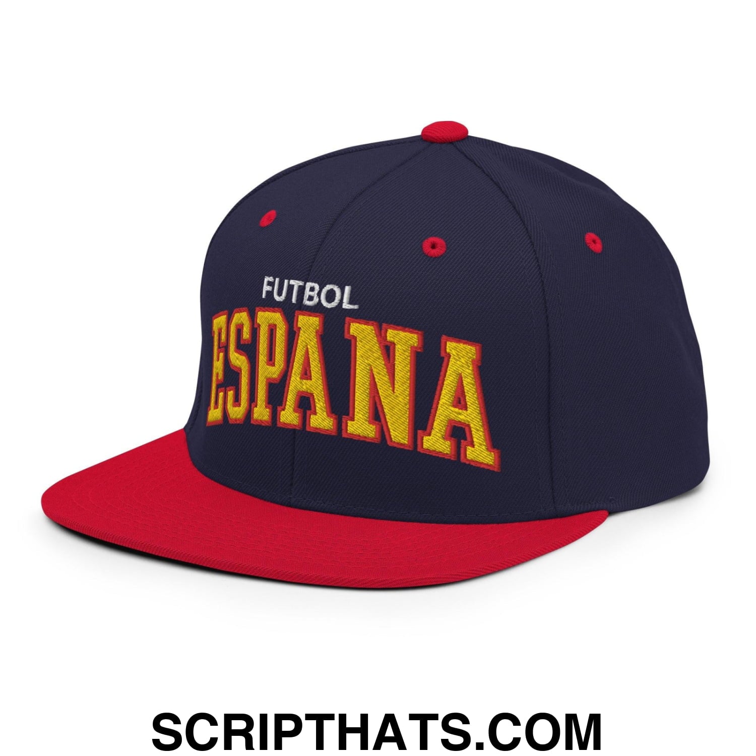 Espana Futbol Soccer Letterman Varsity Block Snapback Hat Navy Red