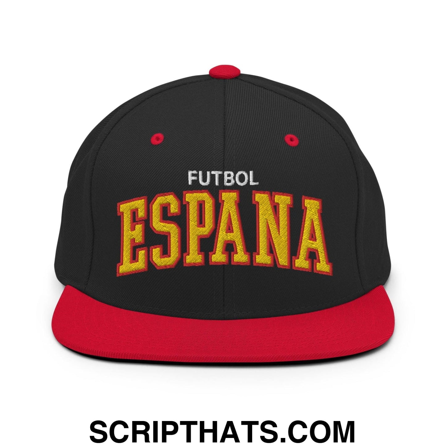 Espana Futbol Soccer Letterman Varsity Block Snapback Hat Black Red