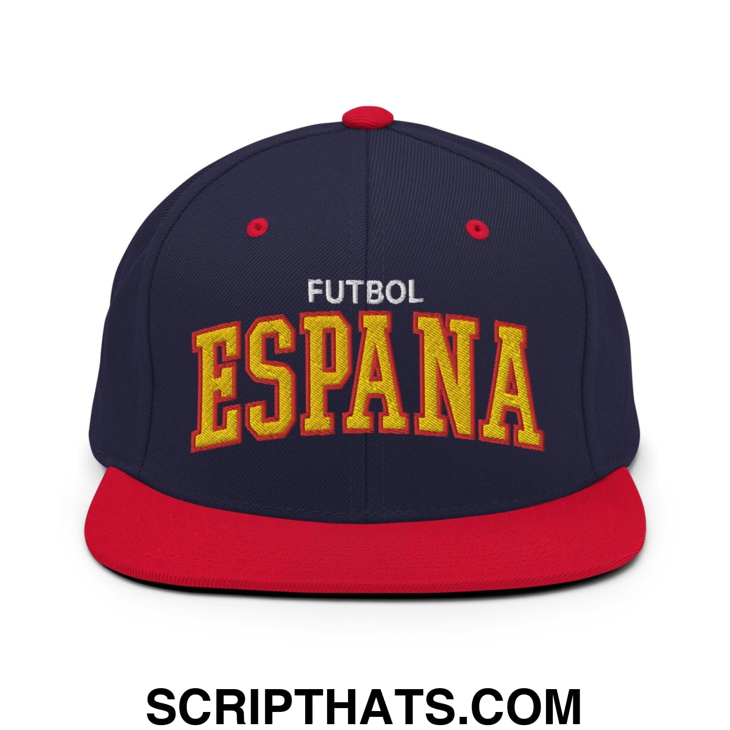 Espana Futbol Soccer Letterman Varsity Block Snapback Hat Navy Red