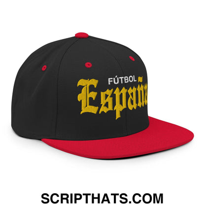 Espana Futbol Soccer OG Old English Snapback Hat Black Red