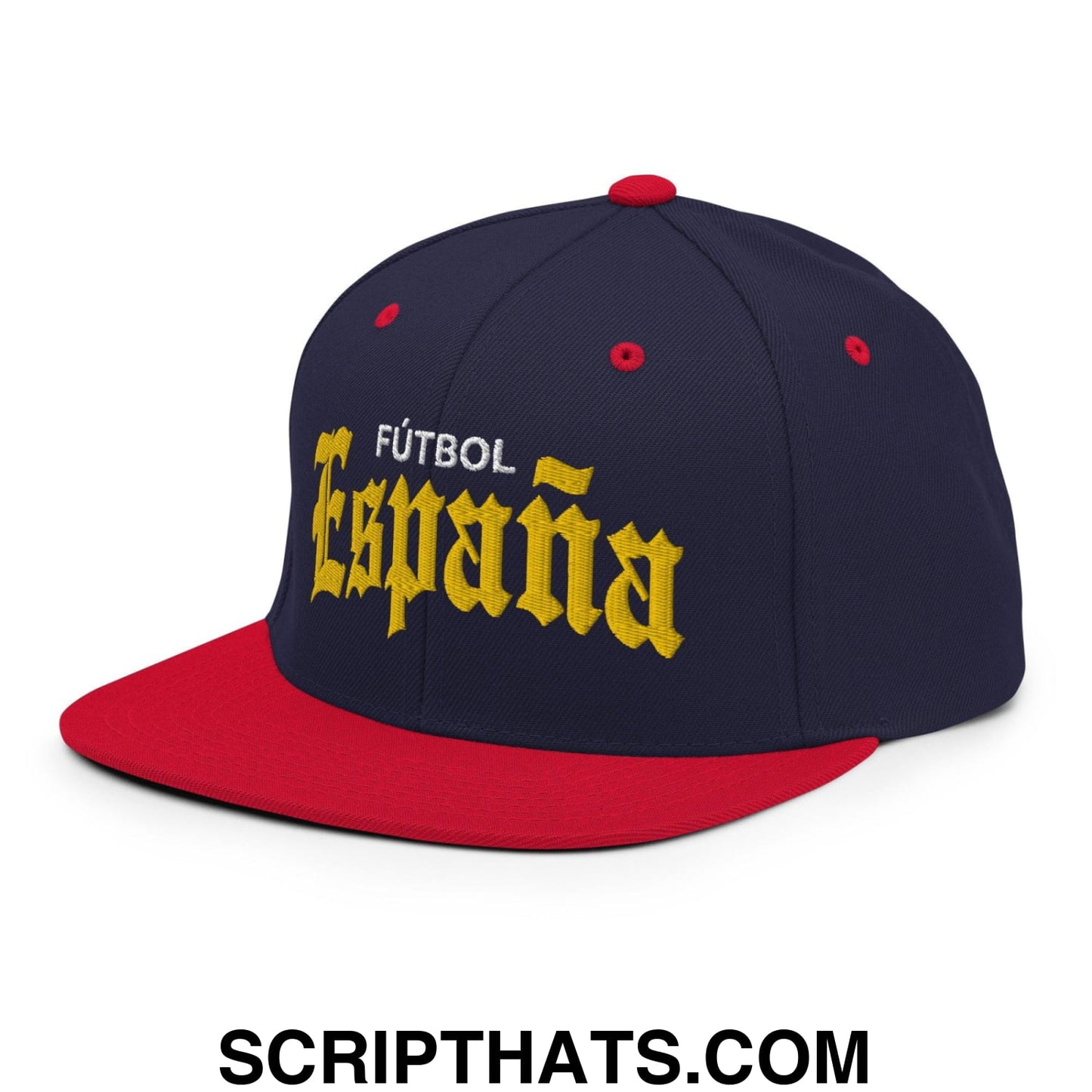 Espana Futbol Soccer Old English OG Snapback Hat Navy Red