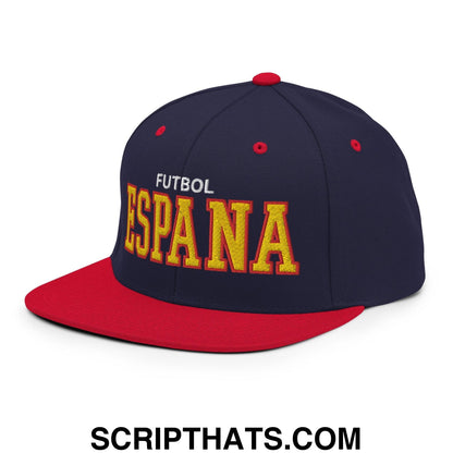 Espana Futbol Soccer Varsity Letterman Block Snapback Hat Navy Red