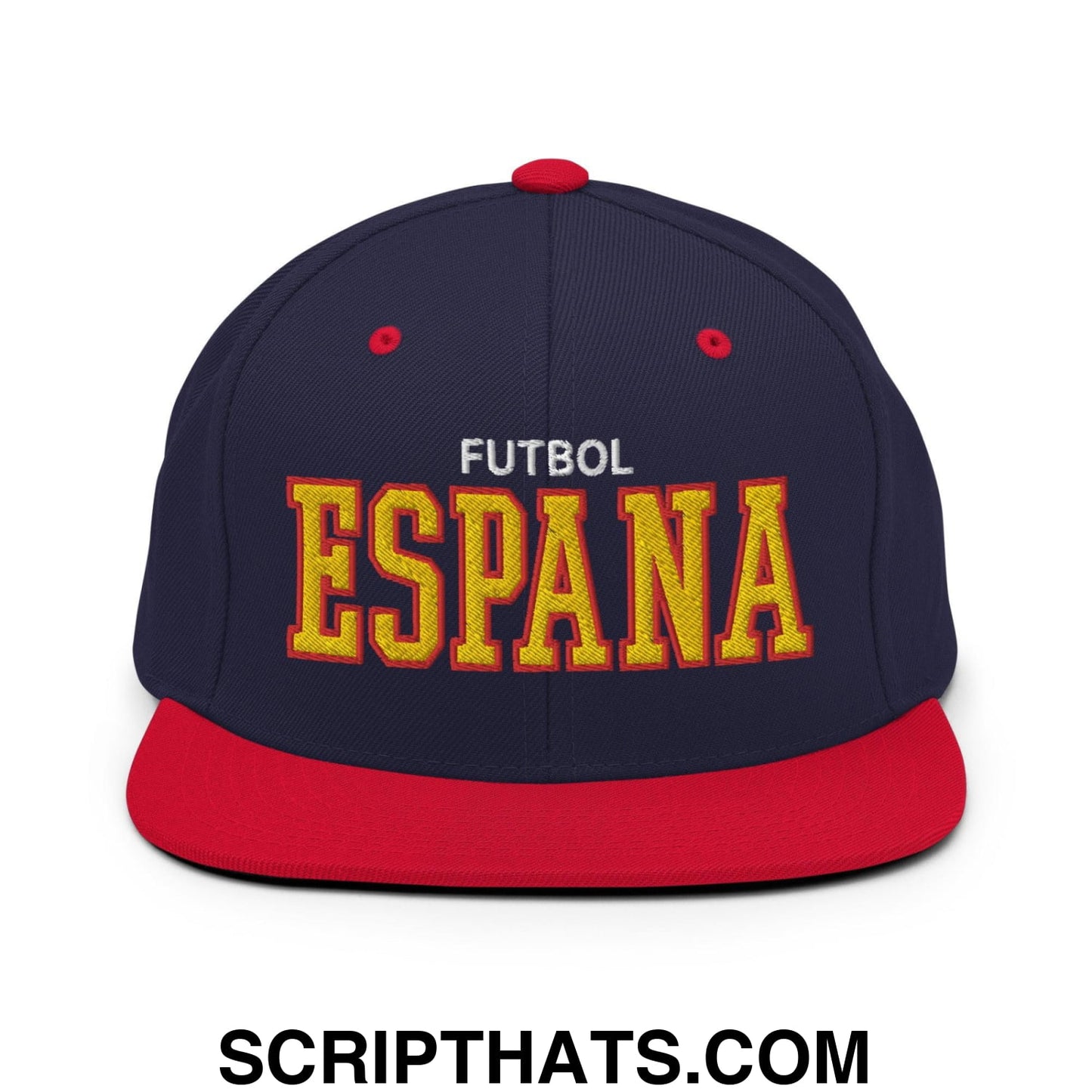 Espana Futbol Soccer Varsity Letterman Block Snapback Hat Navy Red
