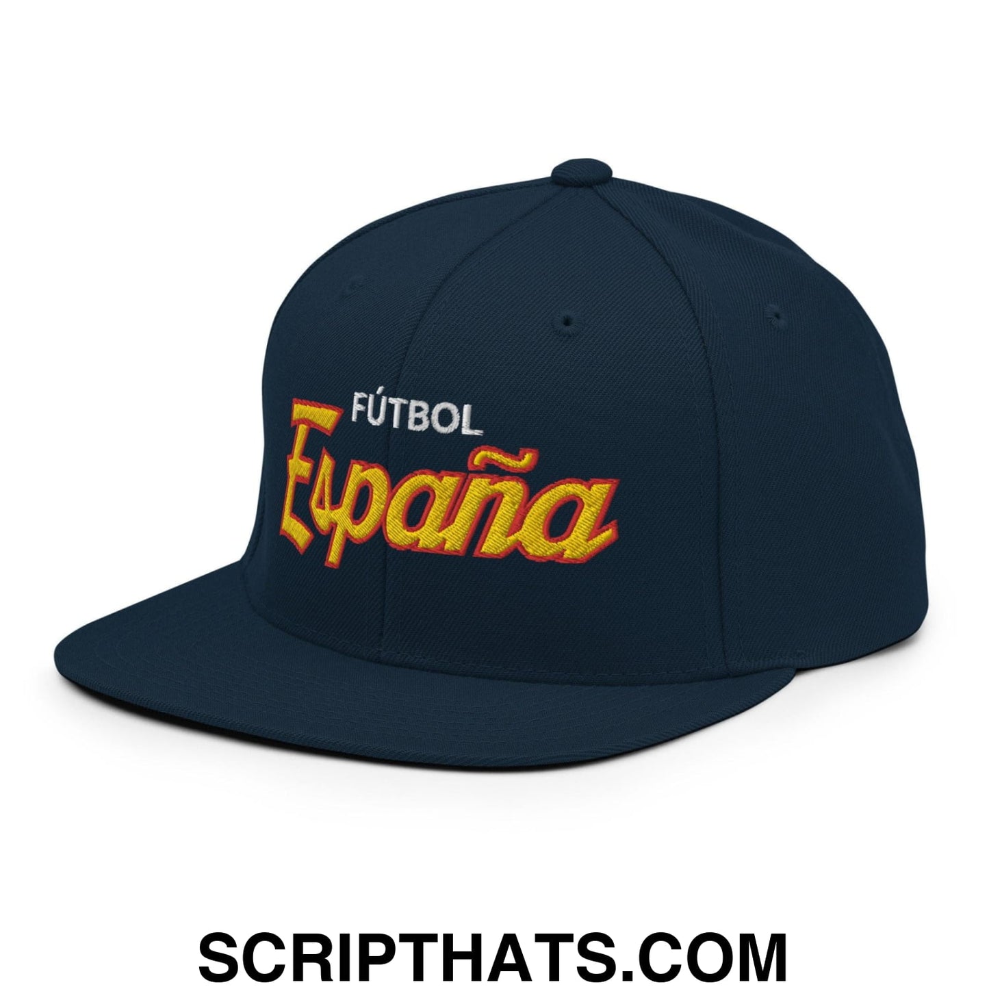 Espana Futbol Soccer Vintage Sports Script Snapback Hat Dark Navy