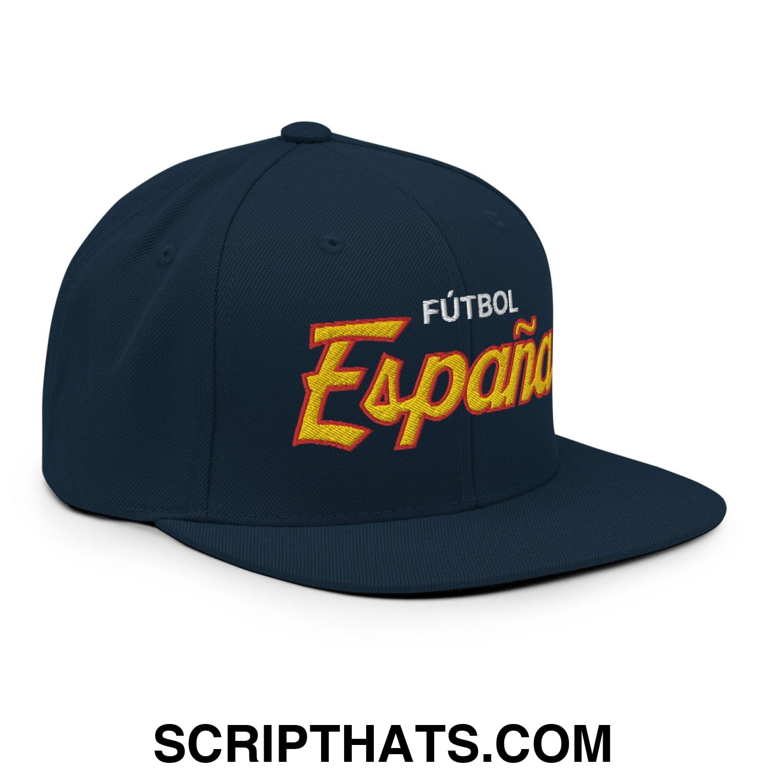 Espana Futbol Soccer Vintage Sports Script Snapback Hat Dark Navy