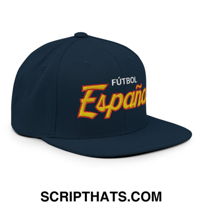 Espana Futbol Soccer Vintage Sports Script Snapback Hat Dark Navy