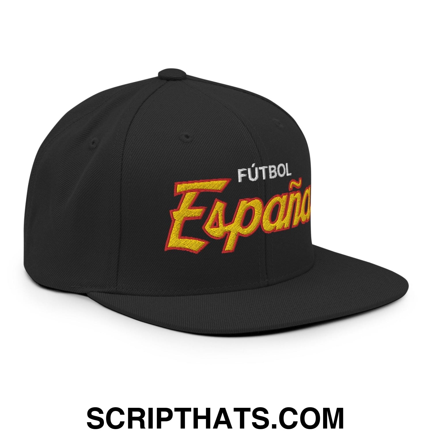 Espana Futbol Soccer Vintage Sports Script Snapback Hat Black