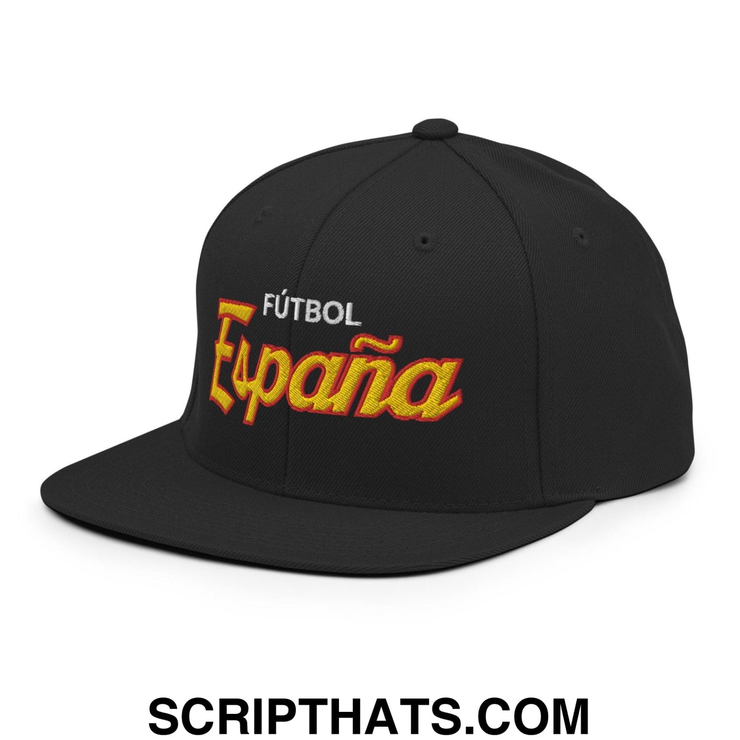 Espana Futbol Soccer Vintage Sports Script Snapback Hat Black