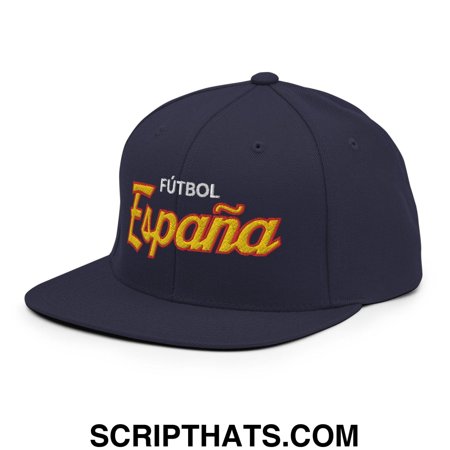 Espana Futbol Soccer Vintage Sports Script Snapback Hat Navy