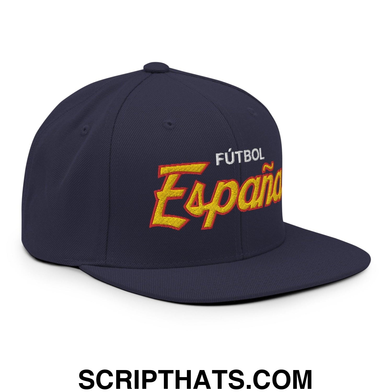 Espana Futbol Soccer Vintage Sports Script Snapback Hat Navy