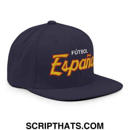 Espana Futbol Soccer Vintage Sports Script Snapback Hat Navy