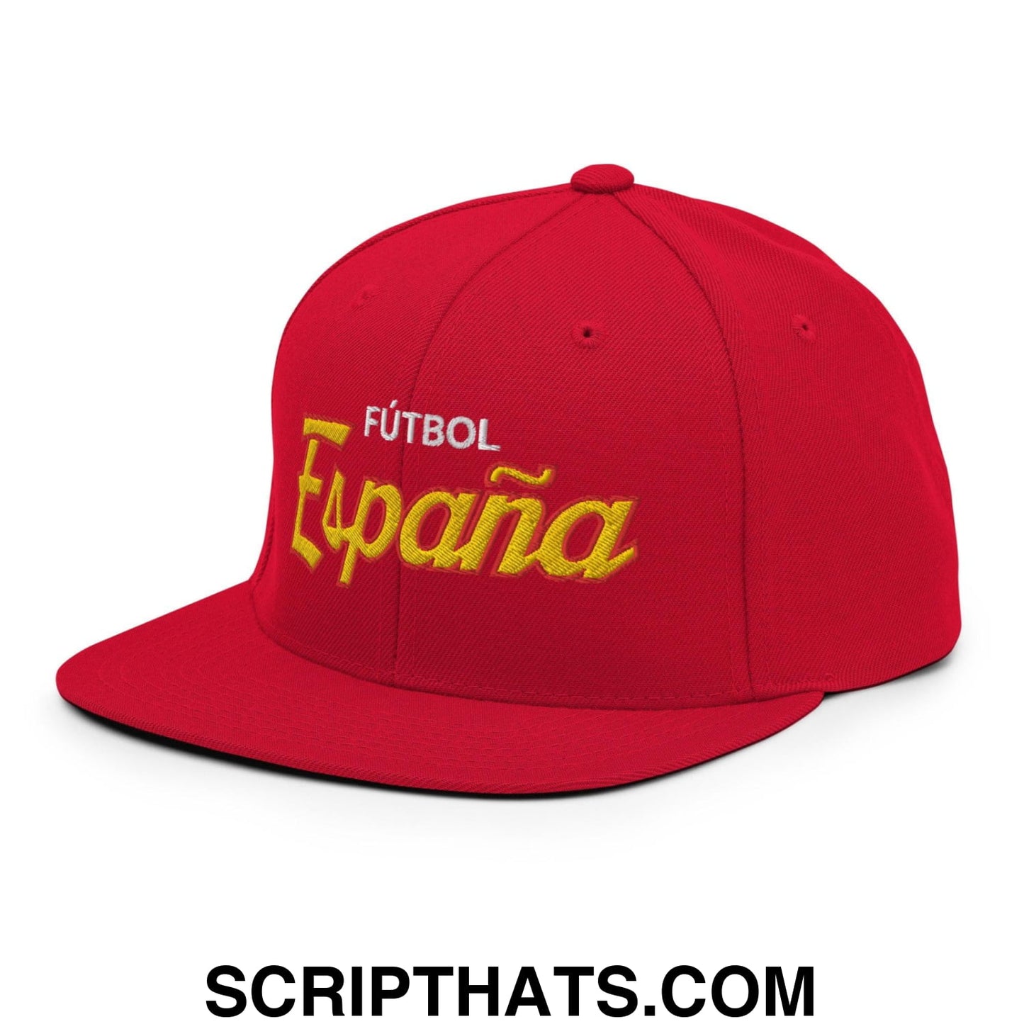 Espana Futbol Soccer Vintage Sports Script Snapback Hat Red