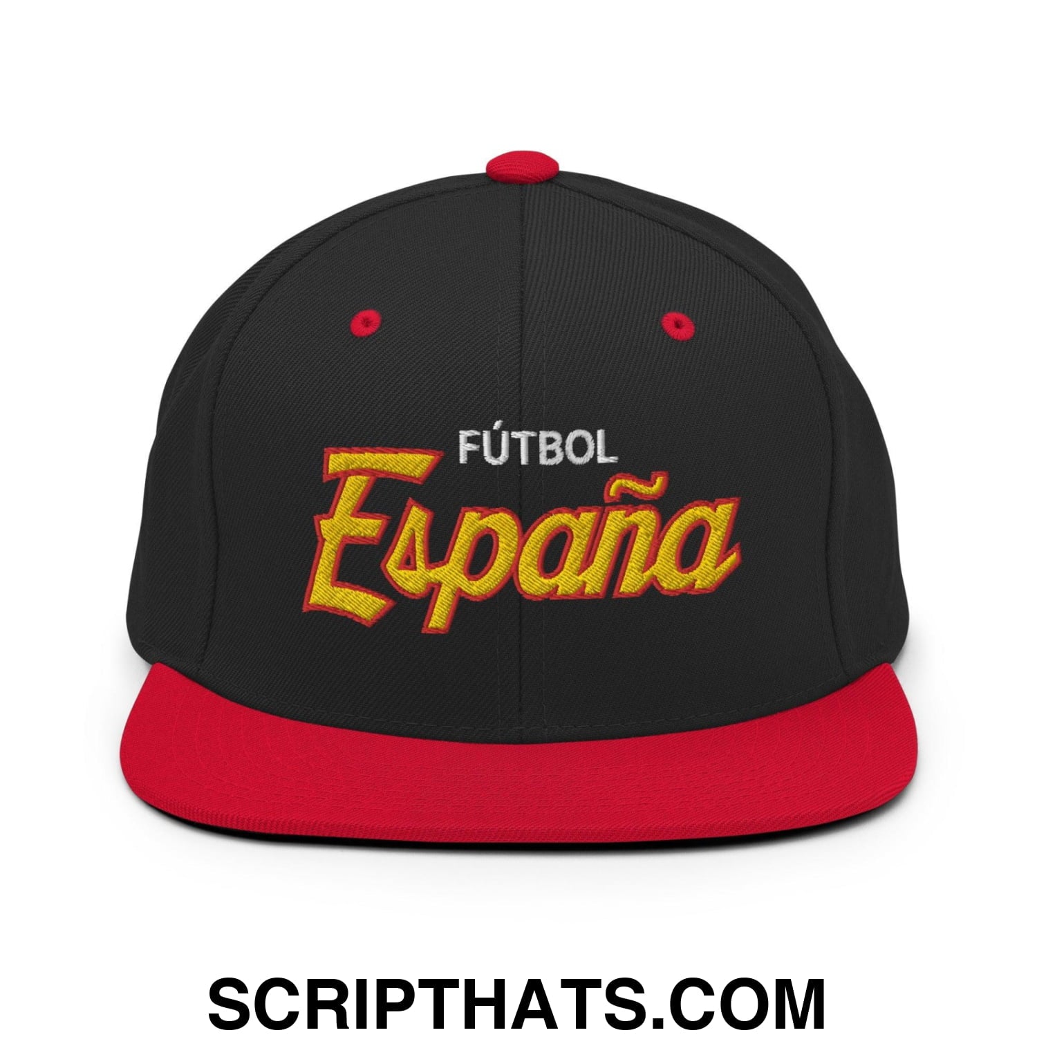 Espana Futbol Soccer Vintage Sports Script Snapback Hat Black Red