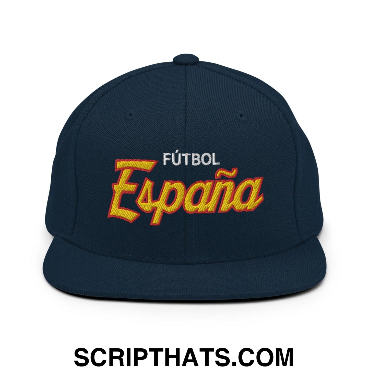 Espana Futbol Soccer Vintage Sports Script Snapback Hat Dark Navy