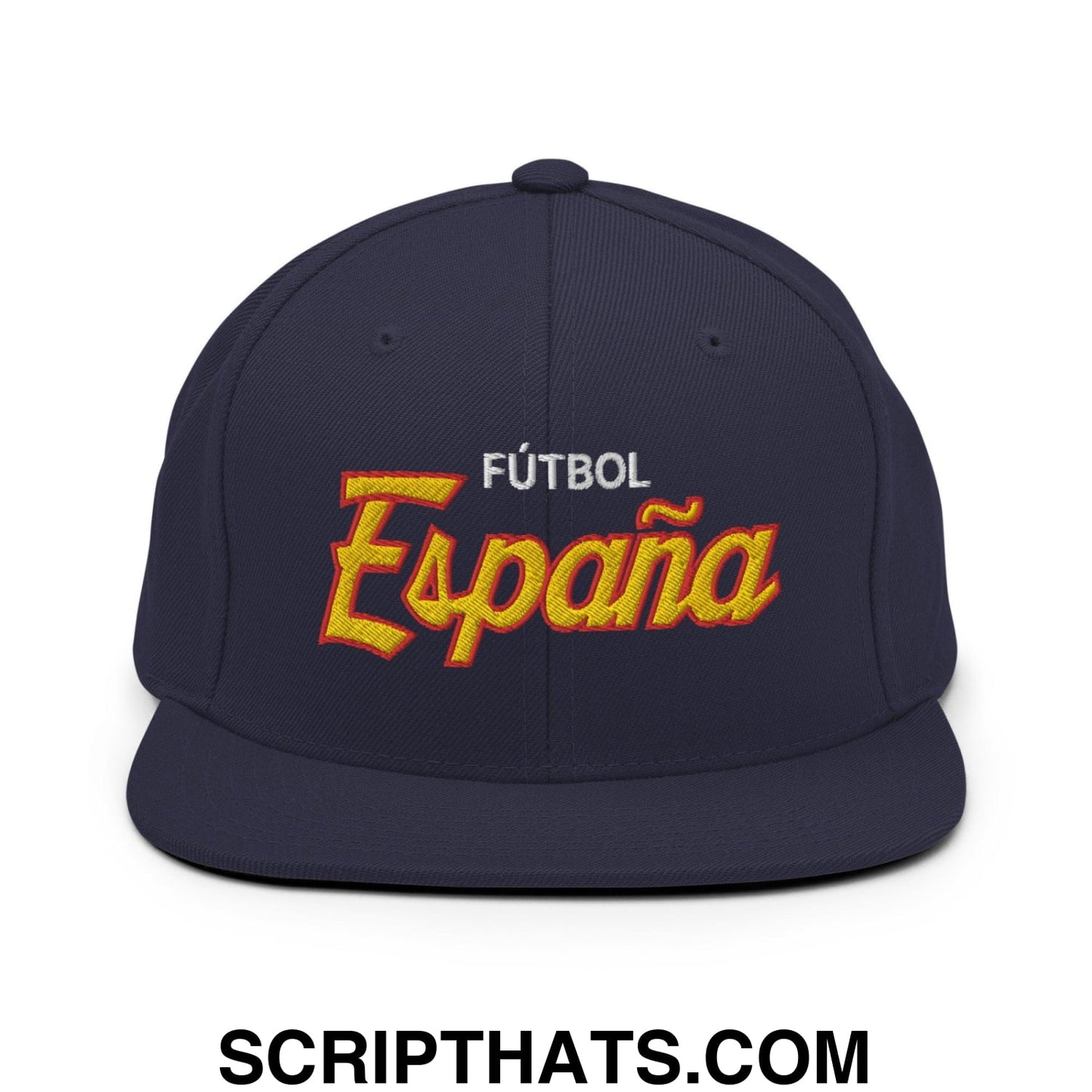 Espana Futbol Soccer Vintage Sports Script Snapback Hat Navy