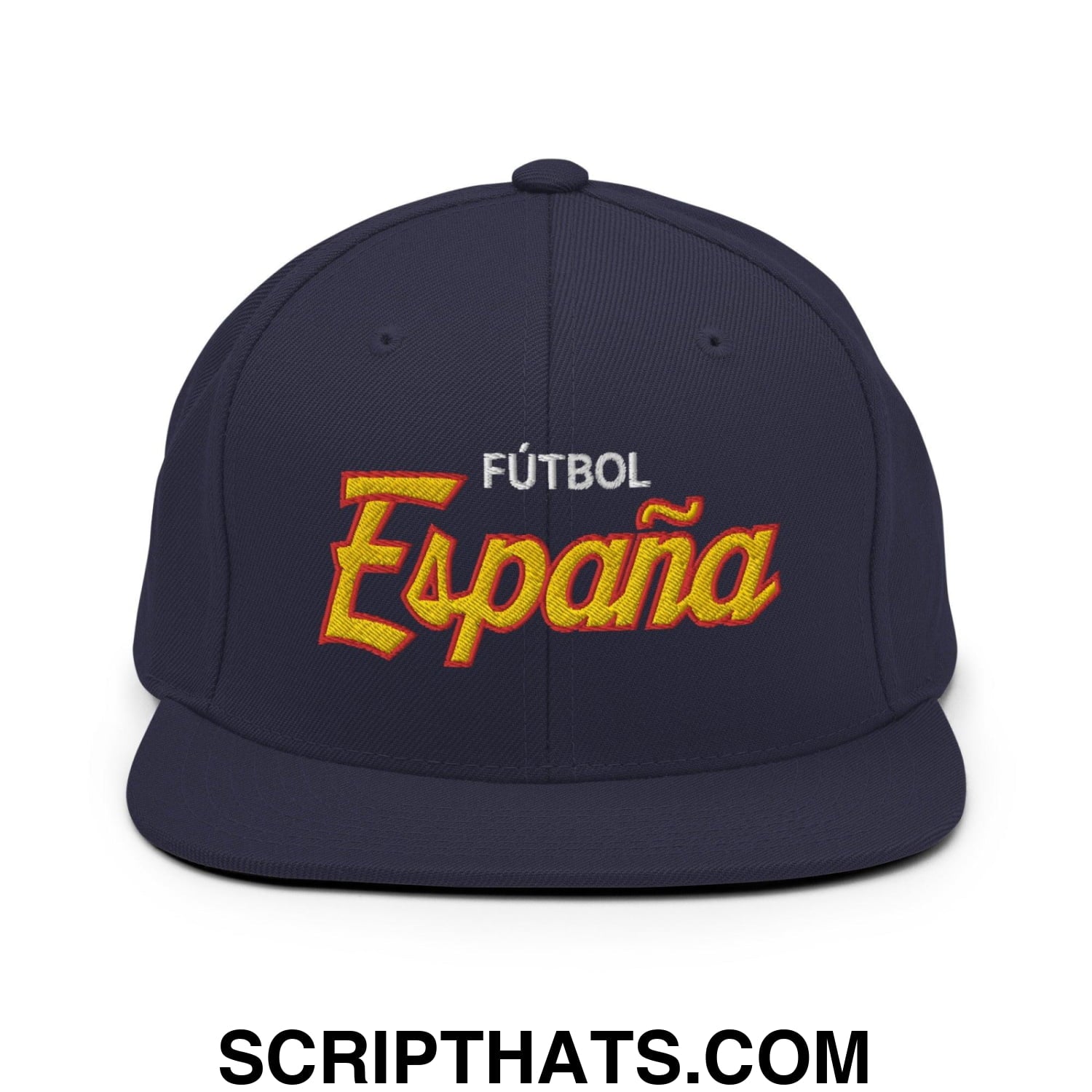 Espana Futbol Soccer Vintage Sports Script Snapback Hat Navy