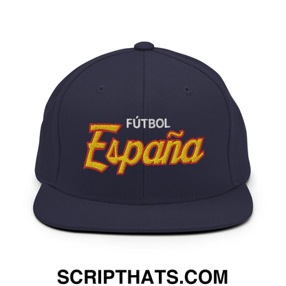 Espana Futbol Soccer Vintage Sports Script Snapback Hat Navy