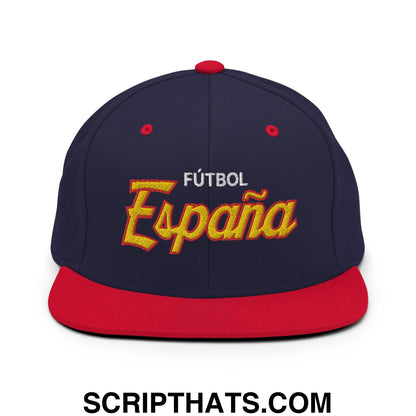 Espana Futbol Soccer Vintage Sports Script Snapback Hat Navy Red
