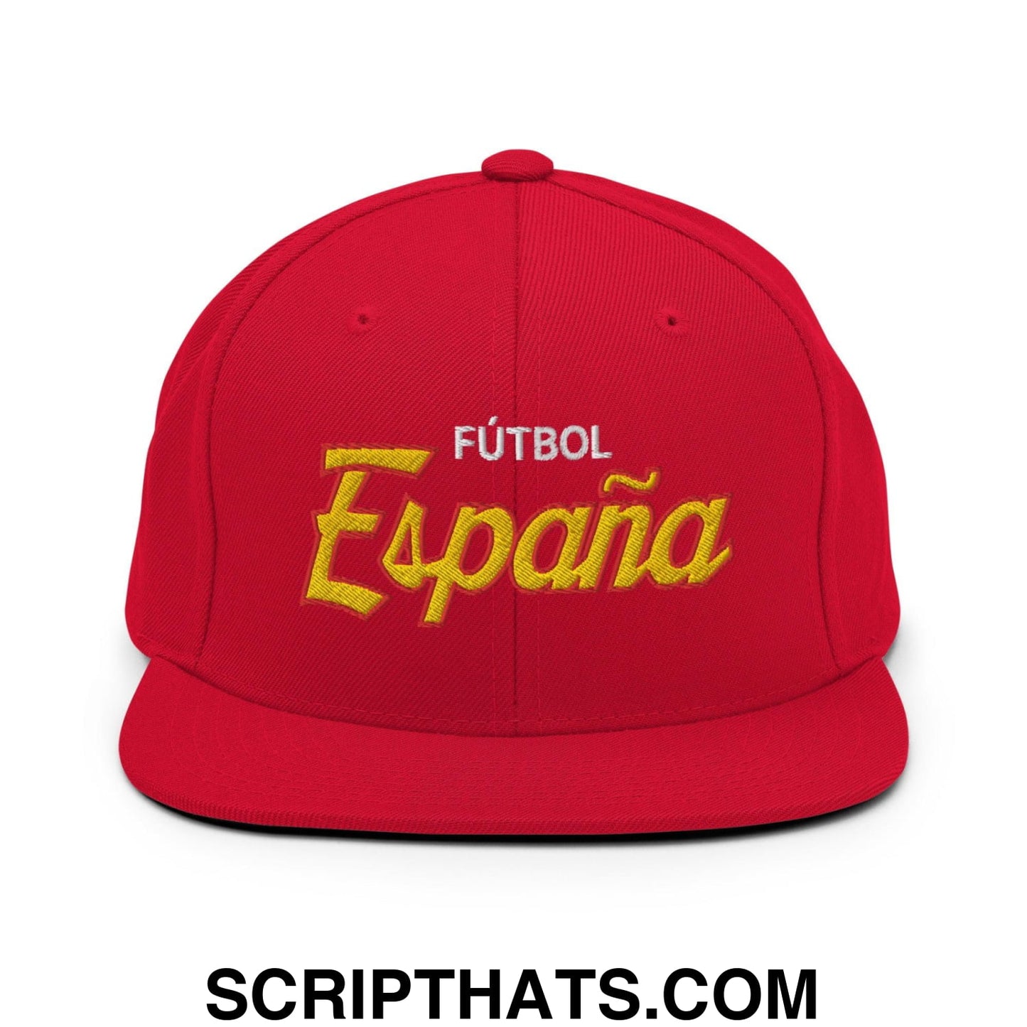 Espana Futbol Soccer Vintage Sports Script Snapback Hat Red