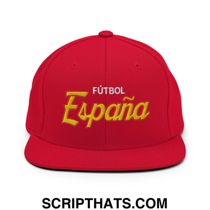 Espana Futbol Soccer Vintage Sports Script Snapback Hat Red