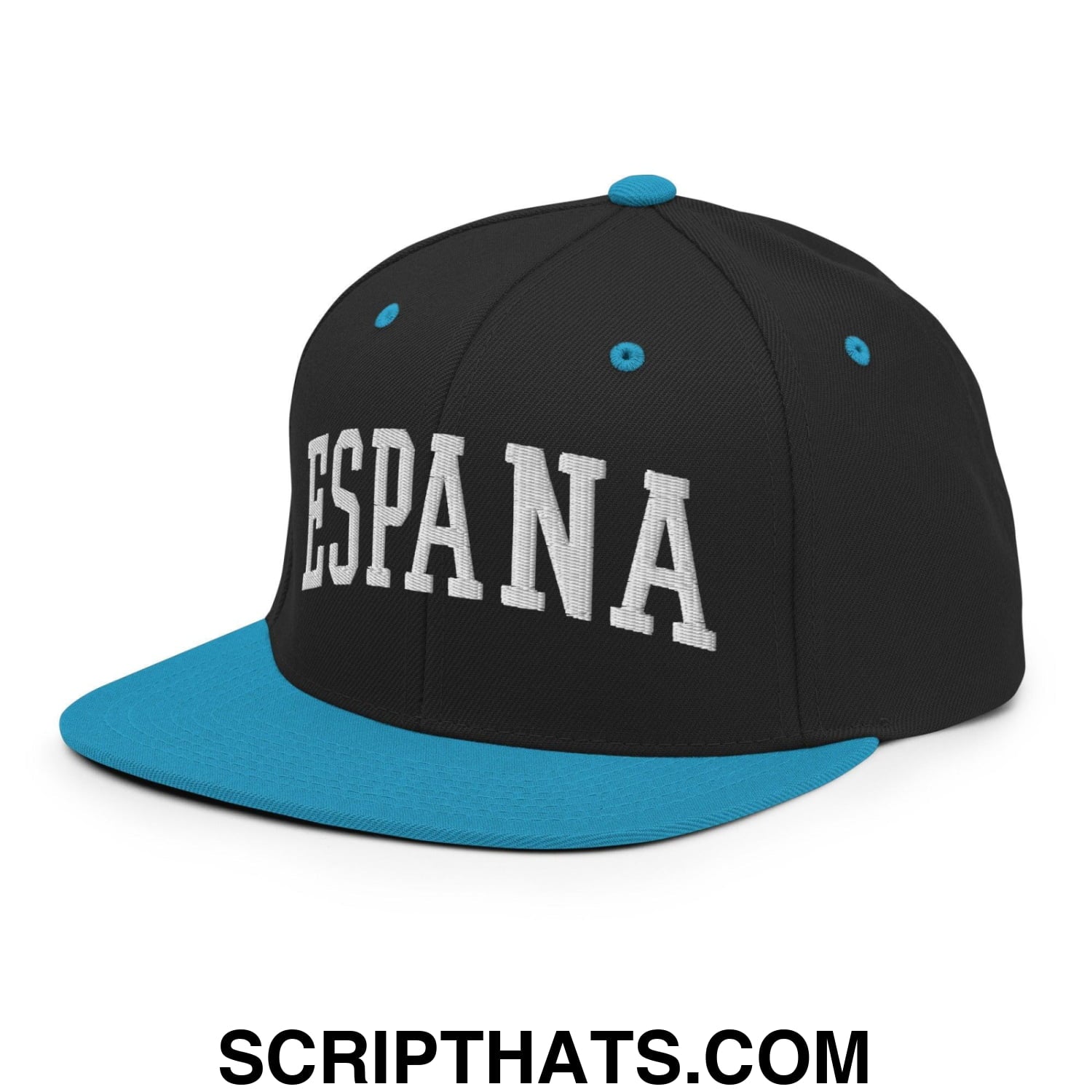 Espana Letterman Varsity Block Snapback Hat Black Teal