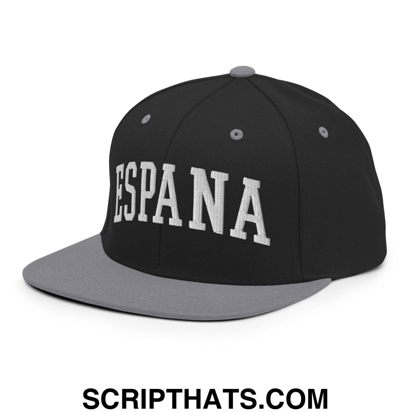 Espana Letterman Varsity Block Snapback Hat Black Silver