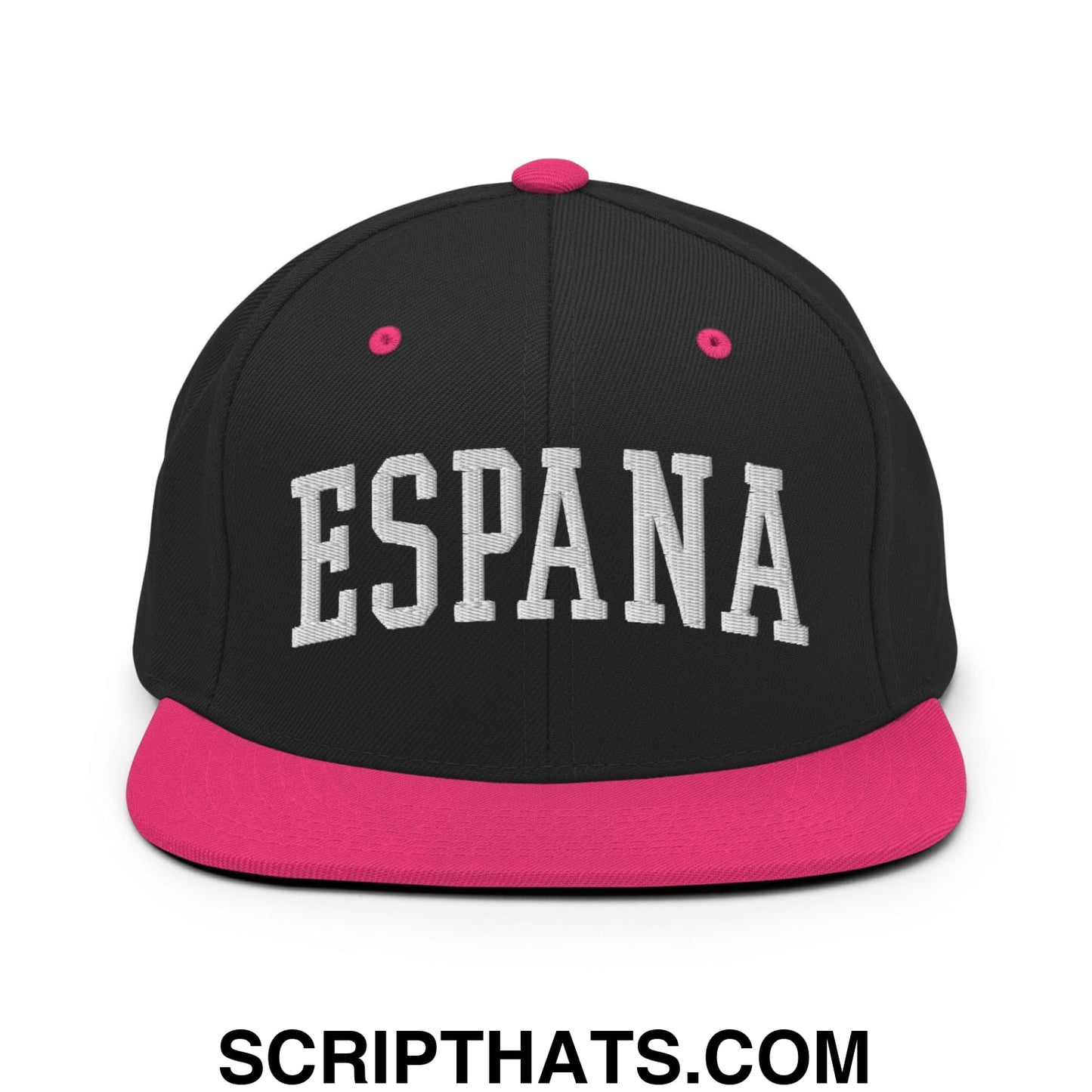 Espana Letterman Varsity Block Snapback Hat Black Neon Pink