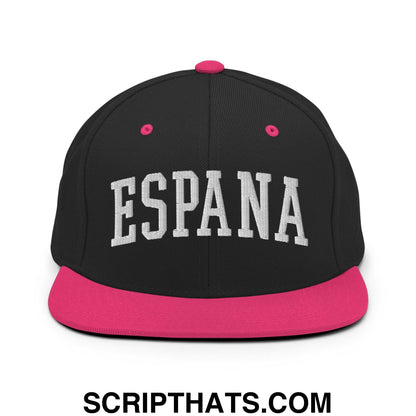 Espana Letterman Varsity Block Snapback Hat Black Neon Pink