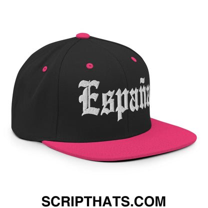 Espana OG Old English Snapback Hat Black Neon Pink