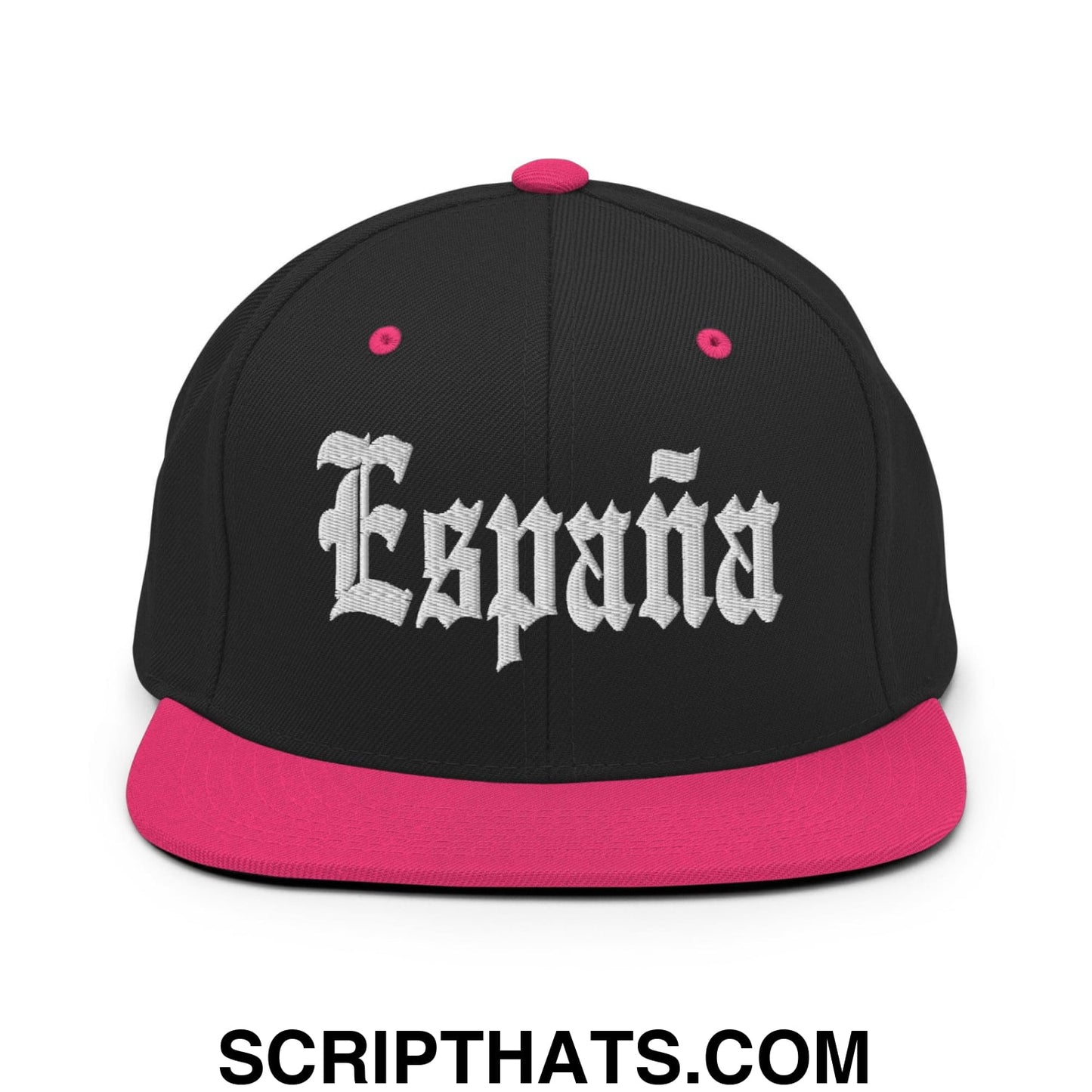 Espana OG Old English Snapback Hat Black Neon Pink