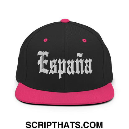 Espana OG Old English Snapback Hat Black Neon Pink