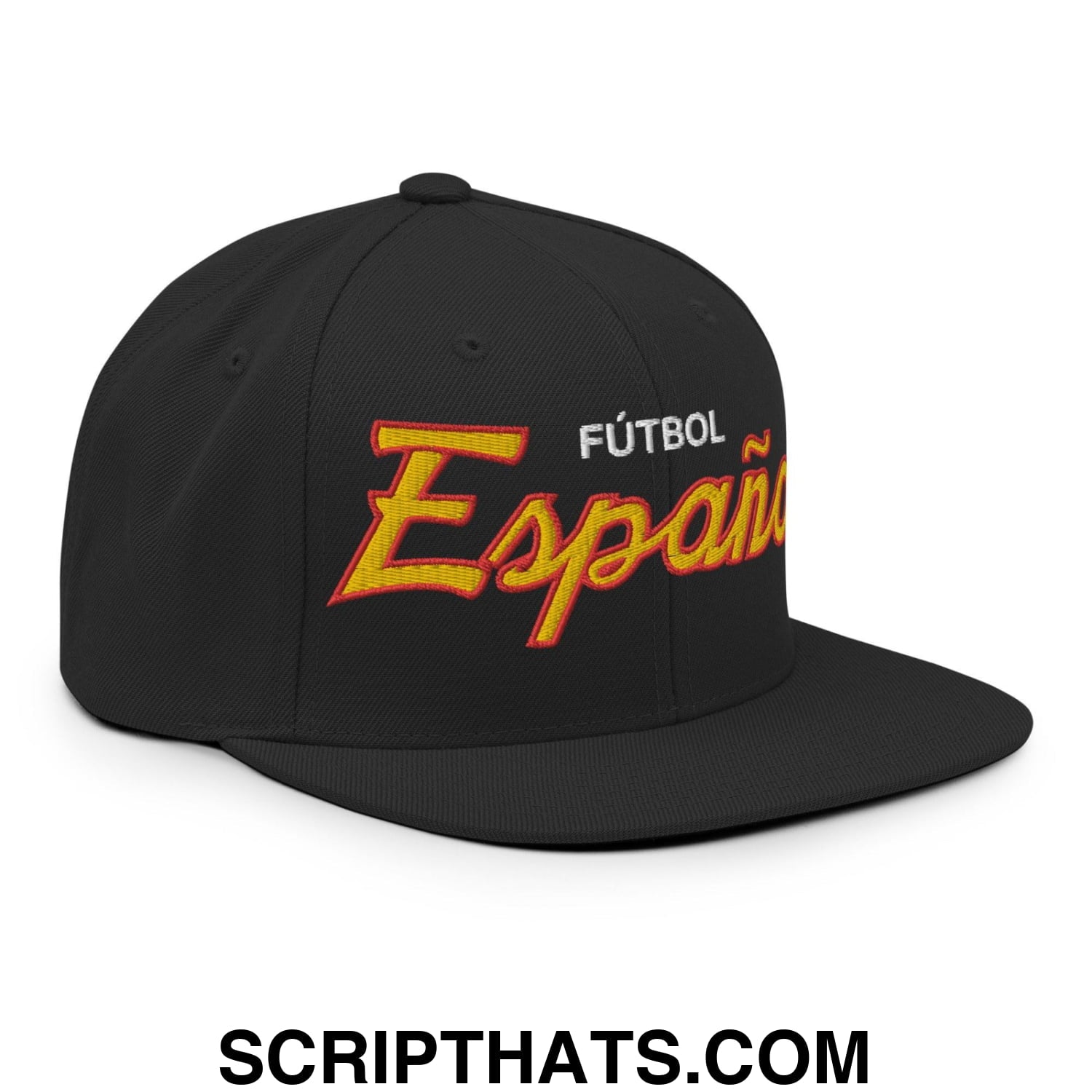 Espana Soccer Futbol Vintage Sports Script Snapback Hat Black