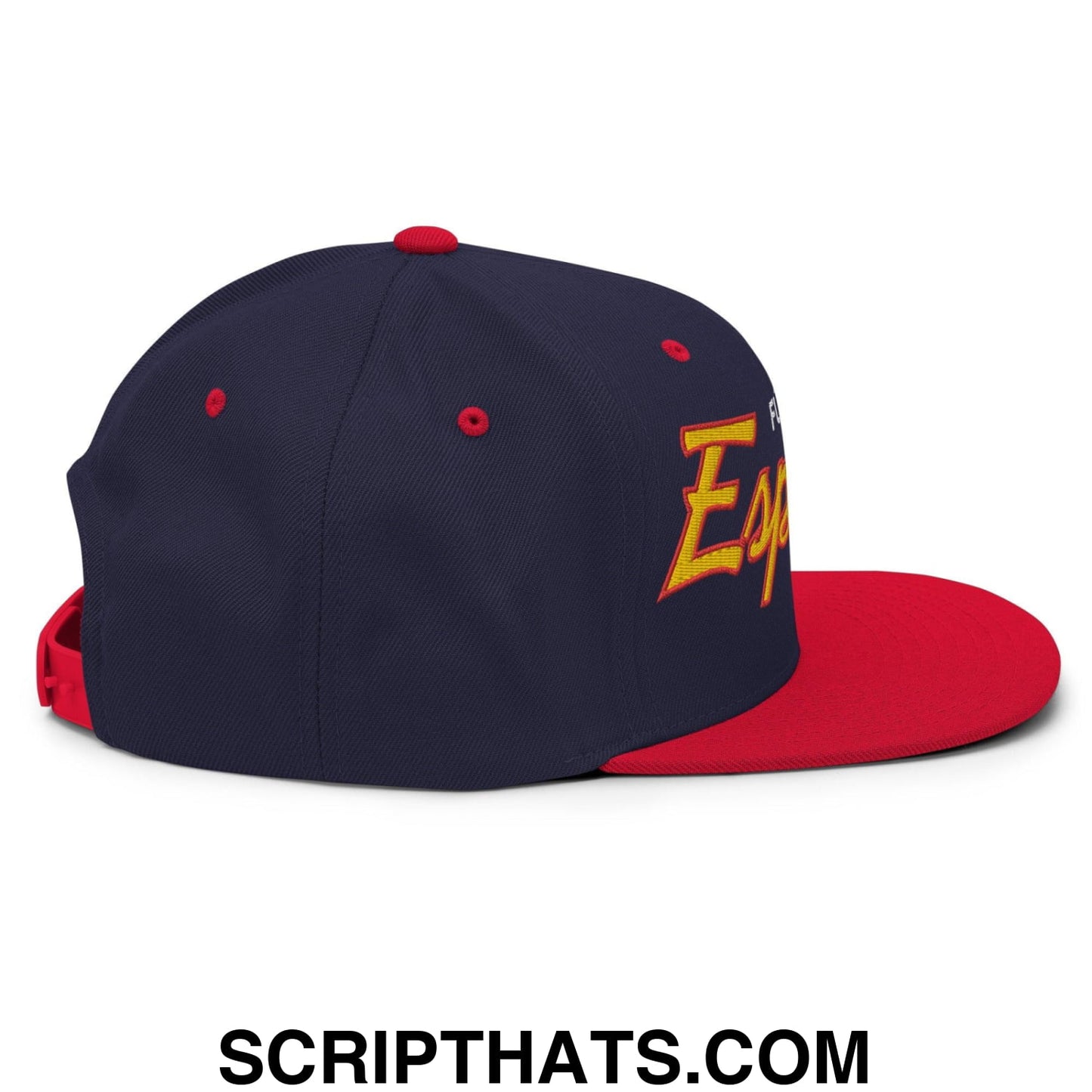 Espana Soccer Futbol Vintage Sports Script Snapback Hat Navy Red