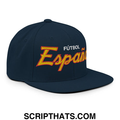 Espana Soccer Futbol Vintage Sports Script Snapback Hat Dark Navy