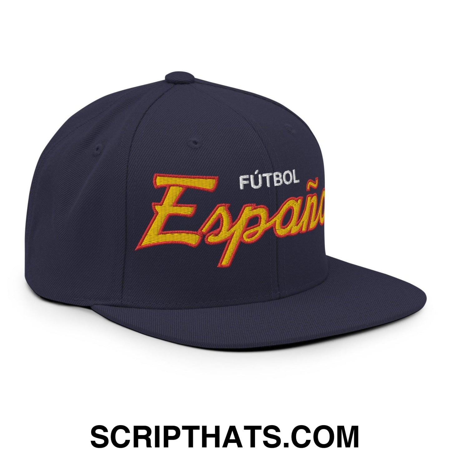 Espana Soccer Futbol Vintage Sports Script Snapback Hat Navy