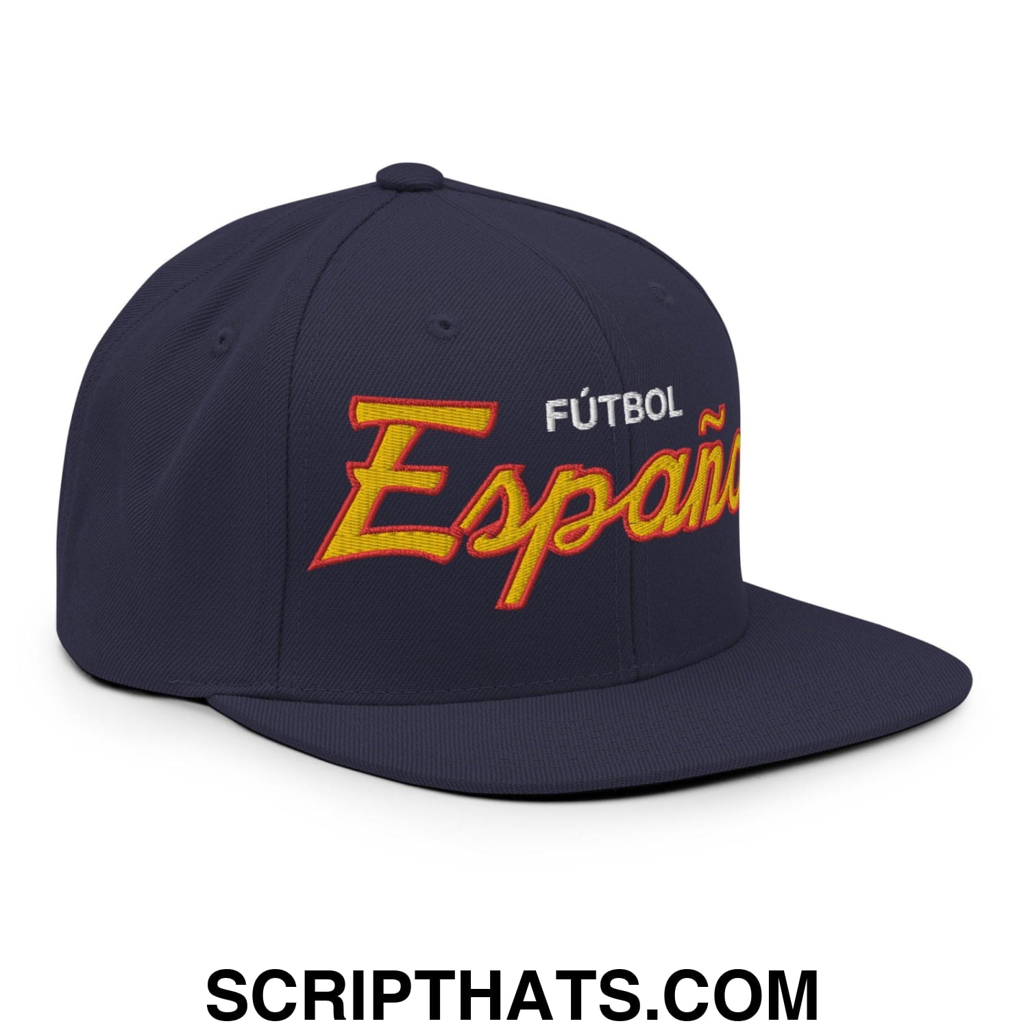 Espana Soccer Futbol Vintage Sports Script Snapback Hat Navy