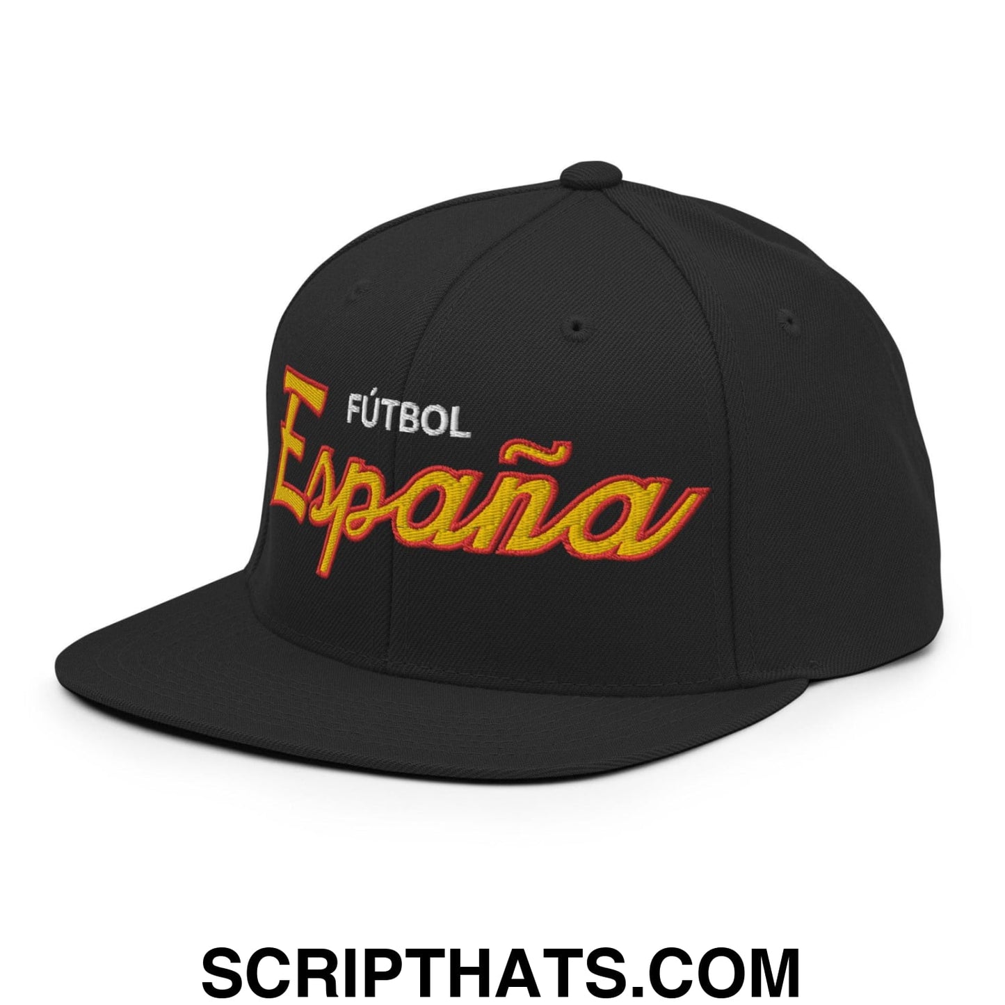 Espana Soccer Futbol Vintage Sports Script Snapback Hat Black