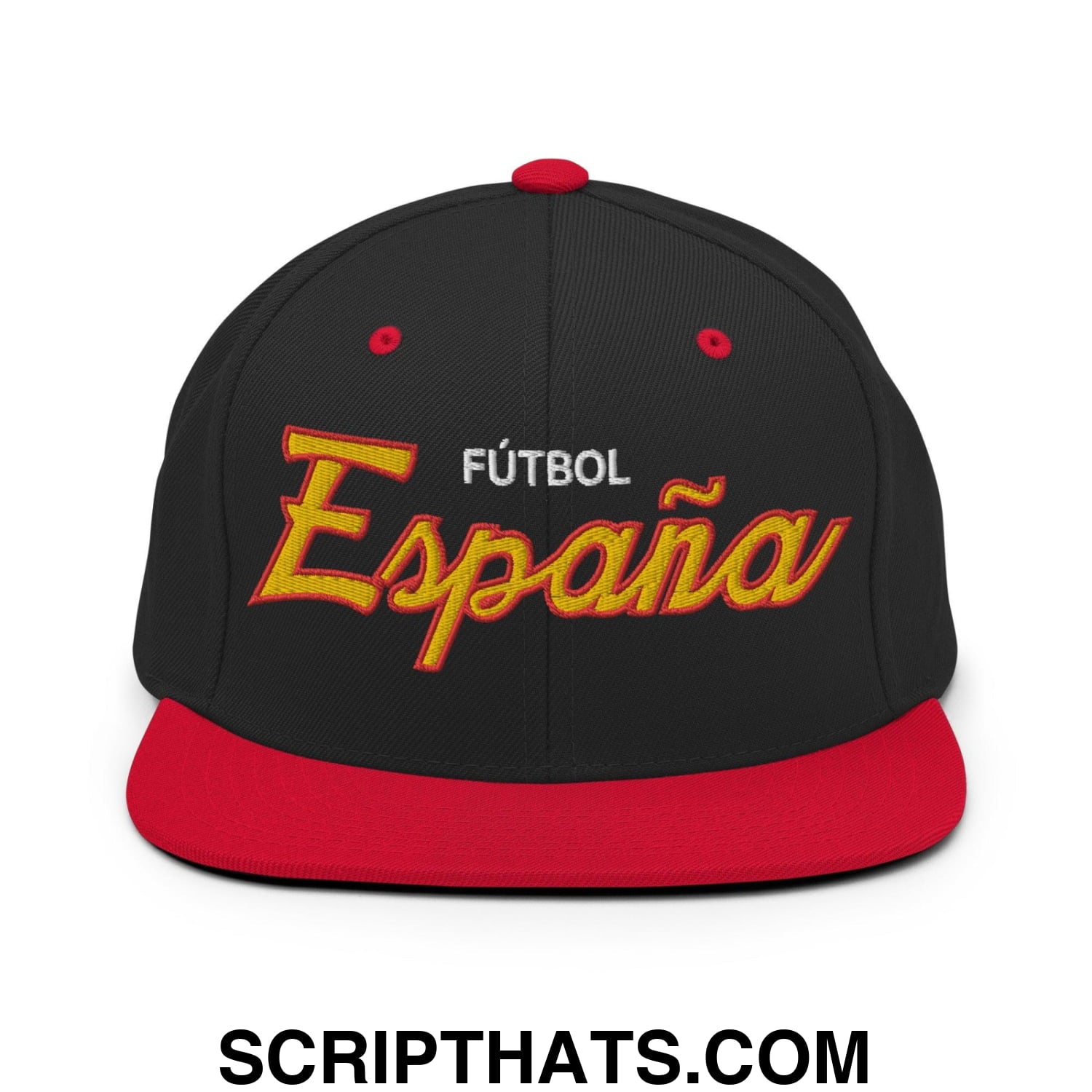 Espana Soccer Futbol Vintage Sports Script Snapback Hat Black Red