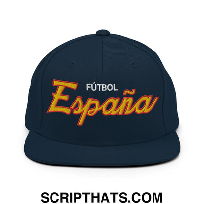 Espana Soccer Futbol Vintage Sports Script Snapback Hat Dark Navy
