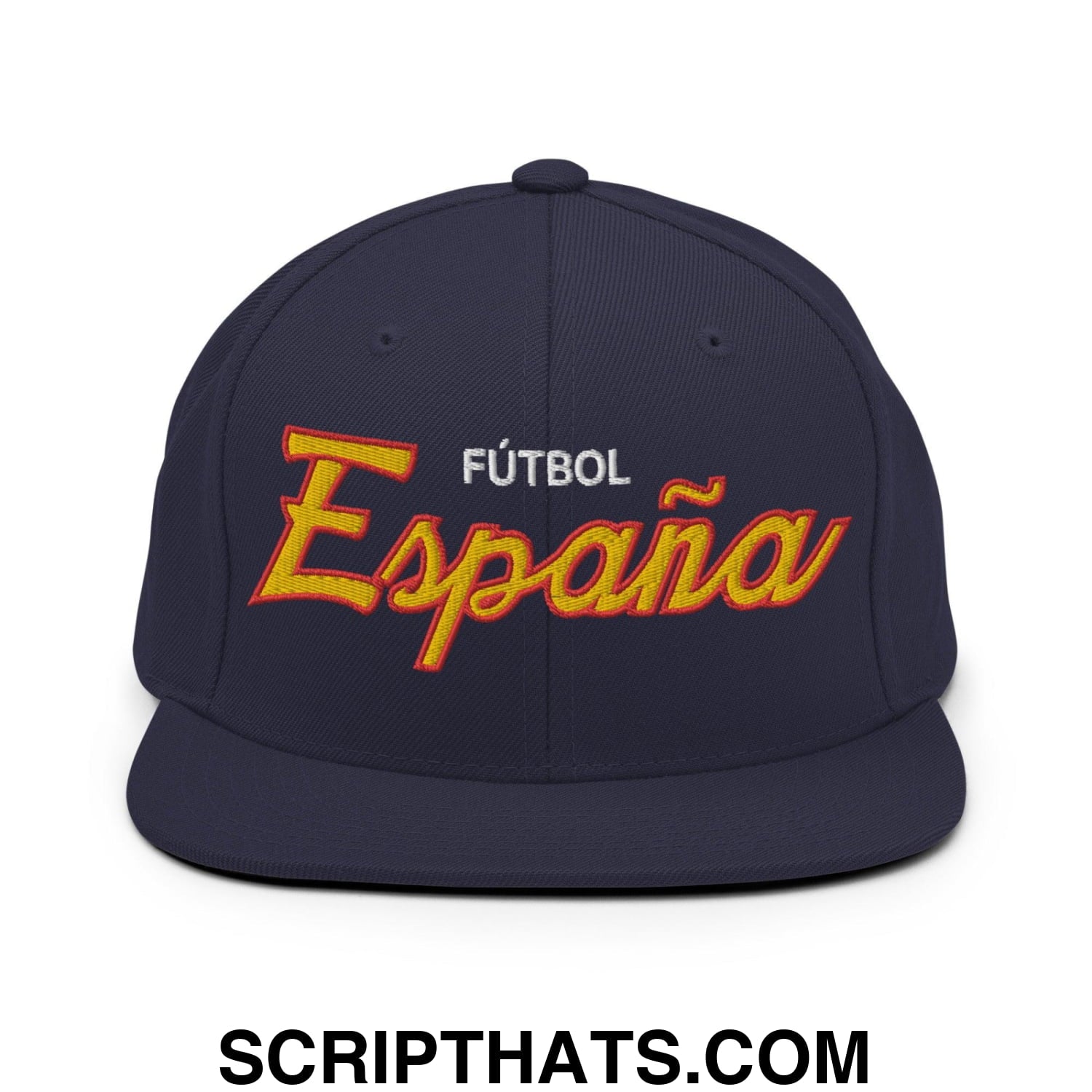 Espana Soccer Futbol Vintage Sports Script Snapback Hat Navy
