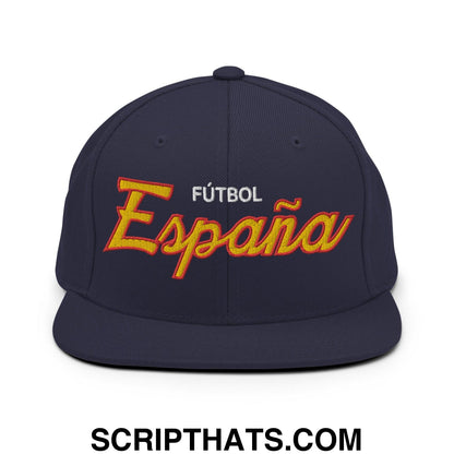 Espana Soccer Futbol Vintage Sports Script Snapback Hat Navy