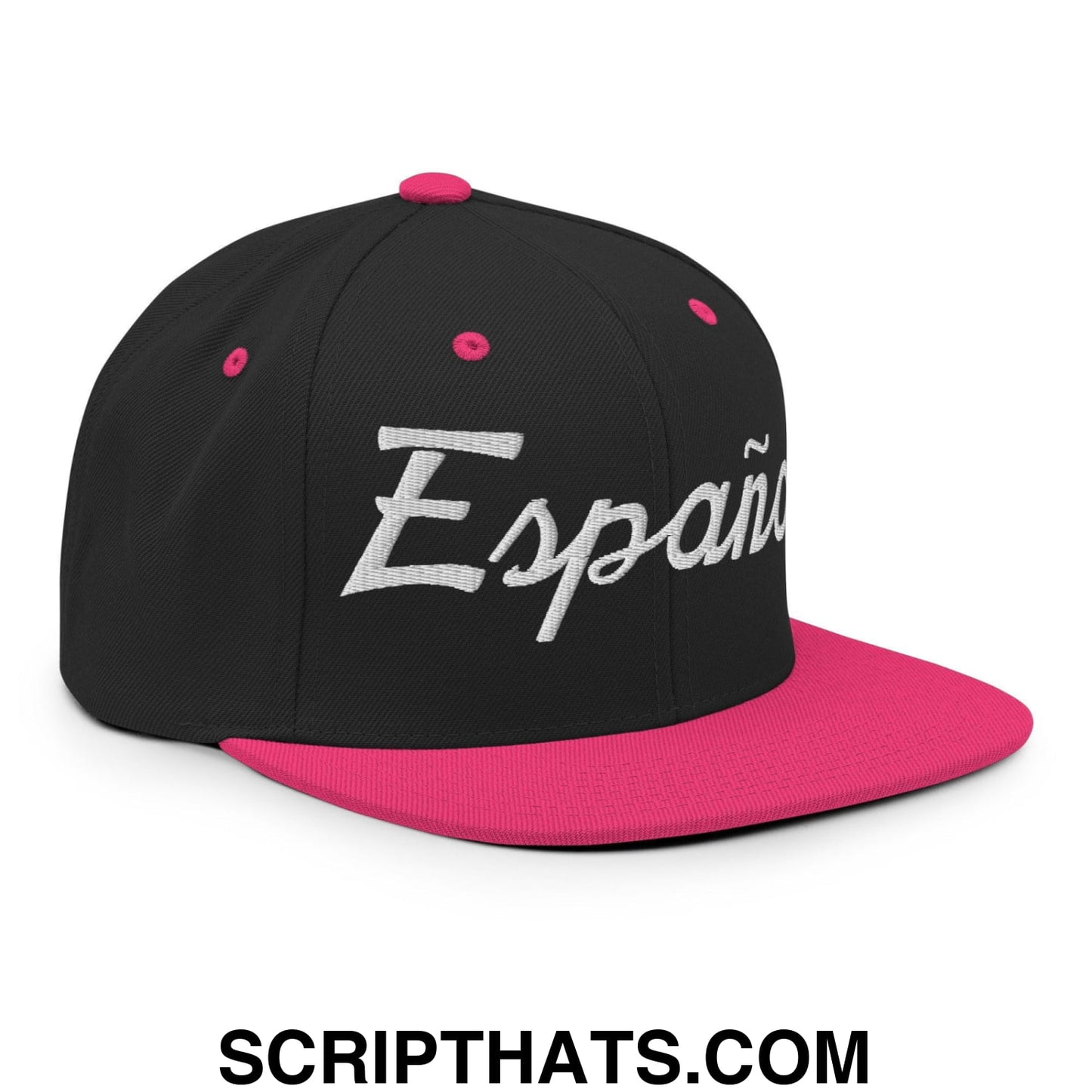 Espana Sports Vintage Script Snapback Hat Black Neon Pink