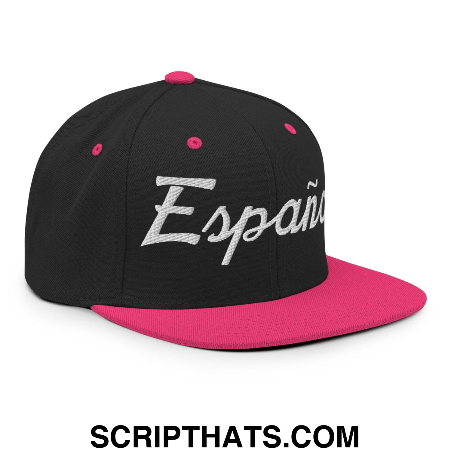 Espana Sports Vintage Script Snapback Hat Black Neon Pink