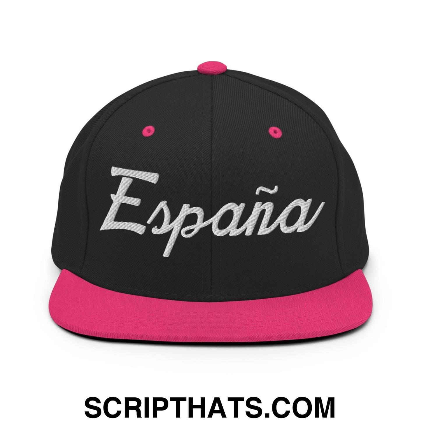 Espana Sports Vintage Script Snapback Hat Black Neon Pink
