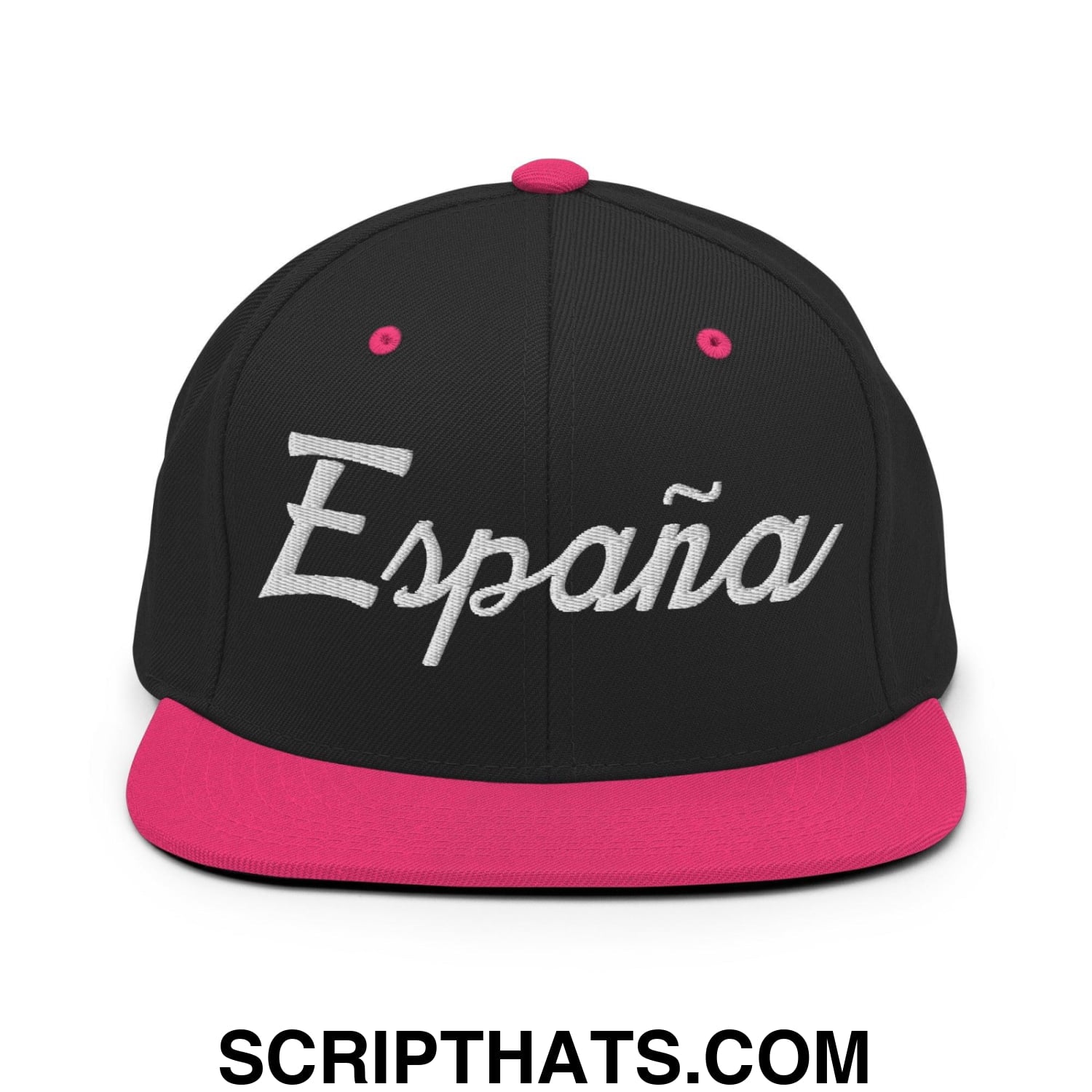 Espana Sports Vintage Script Snapback Hat Black Neon Pink